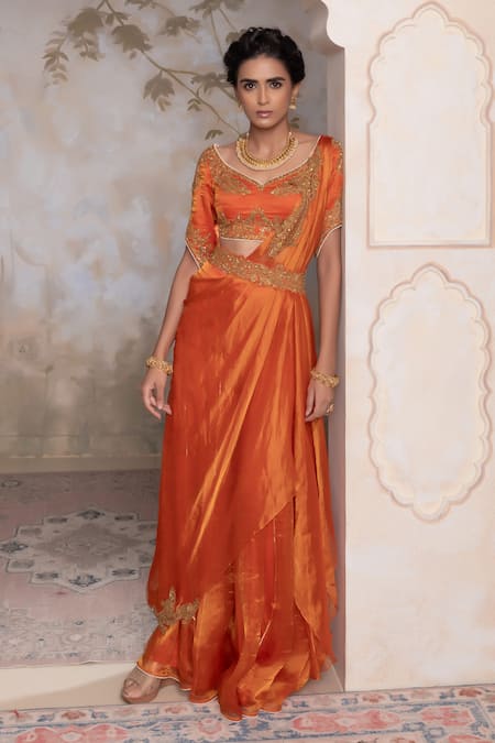 Buy Adi By Aditya Khandelwl Orange Silk Embroidery Scoop Neck Burnt Hand Kurta Set Online at Aza Fashions Buy_Adi By Aditya Khandelwl_Orange Silk Embroidery Scoop Neck Burnt Hand Kurta Set _Online_at_Aza_Fashions