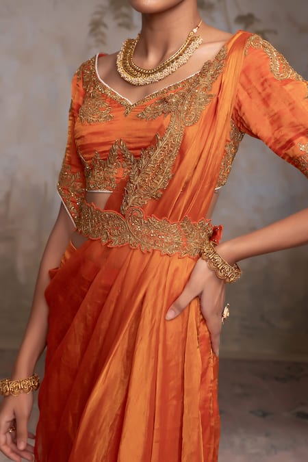 Adi By Aditya Khandelwl Orange Silk Embroidery Scoop Neck Burnt Hand Kurta Set at Aza Fashions Adi By Aditya Khandelwl_Orange Silk Embroidery Scoop Neck Burnt Hand Kurta Set _at_Aza_Fashions