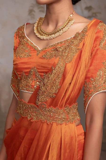 Buy Adi By Aditya Khandelwl Orange Silk Embroidery Scoop Neck Burnt Hand Kurta Set Buy_Adi By Aditya Khandelwl_Orange Silk Embroidery Scoop Neck Burnt Hand Kurta Set