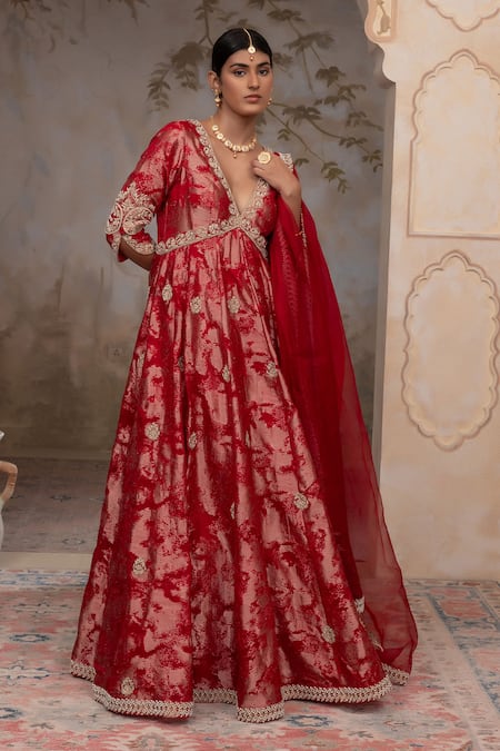 Buy Adi By Aditya Khandelwl Red Jacquard, Silk , Embroidery V-neck Blood Hand Anarkali Set Online at Aza Fashions Buy_Adi By Aditya Khandelwl_Red Jacquard, Silk , Embroidery V-neck Blood Hand Anarkali Set _Online_at_Aza_Fashions