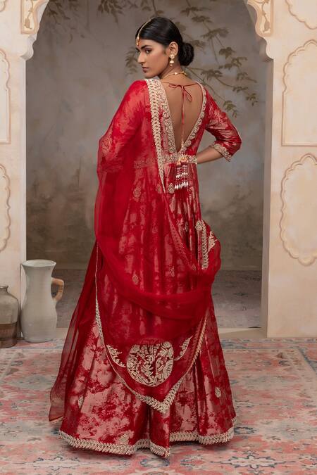 Adi By Aditya Khandelwl Blood Red Hand Embroidered Anarkali Set 