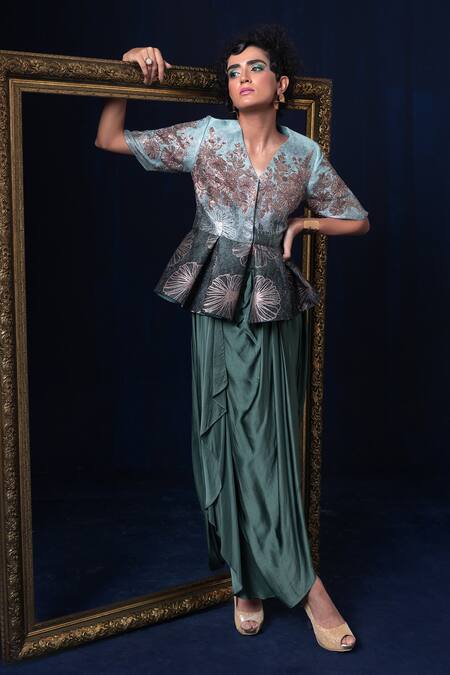 Adi By Aditya Khandelwl Hand Embroidered Peplum Top & Skirt Set 