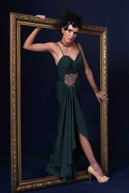 Adi By Aditya Khandelwl Blue Jacquard Embroidery Sweetheart , Round And Green Hand Kurta Set at Aza Fashions Adi By Aditya Khandelwl_Blue Jacquard Embroidery Sweetheart , Round And Green Hand Kurta Set _at_Aza_Fashions