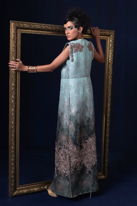 Adi By Aditya Khandelwl Blue & Green Hand Embroidered Kurta Set 