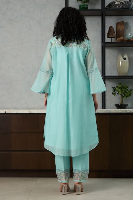 OMI Aqua Blue Chanderi Kurta Set 