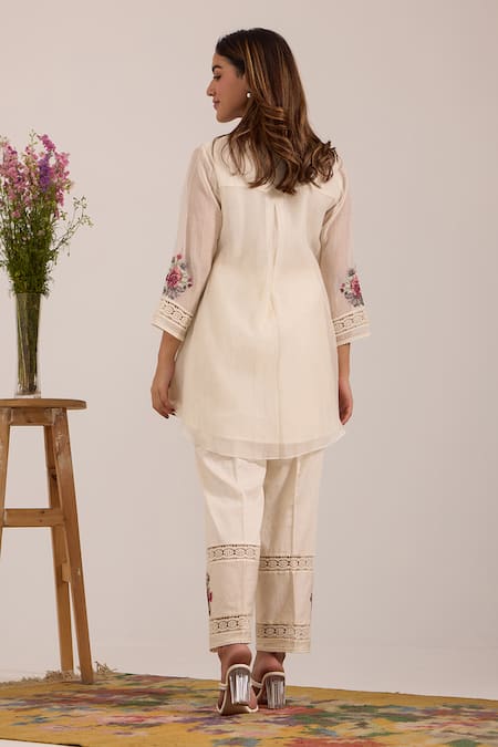 OMI Embroidered Off White Pant Set 