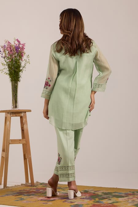 OMI Sea Green Embroidered Pant Set 