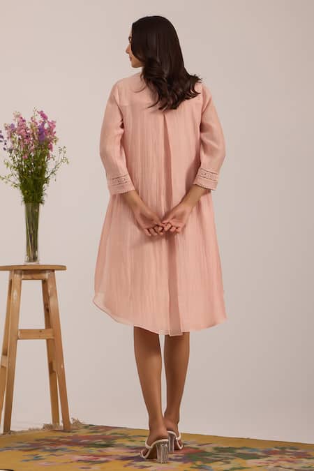 OMI Pink Chanderi Embroidered Kurta Set 