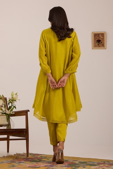 OMI Embroidered Lime Green Kurta Set 