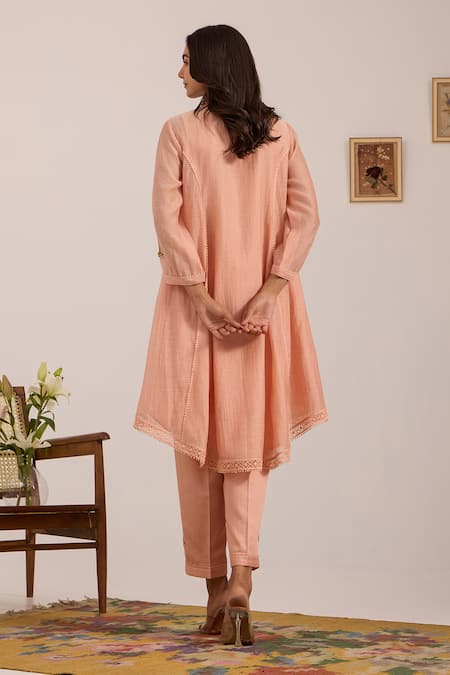 OMI Peach Embroidered Kurta Set 