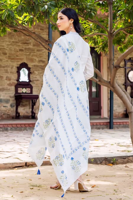 Missprint Saira White Chanderi Kurta Set