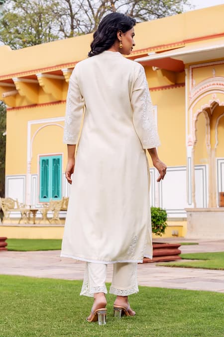 Missprint Antique White Silk Chanderi Kurta Set 
