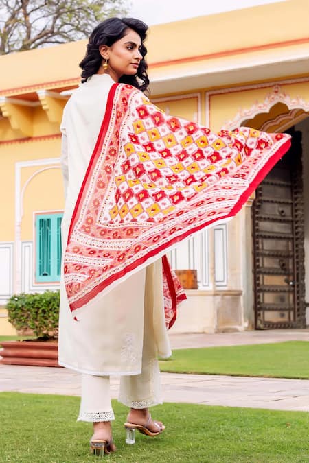 Missprint Antique White Silk Chanderi Kurta Set 