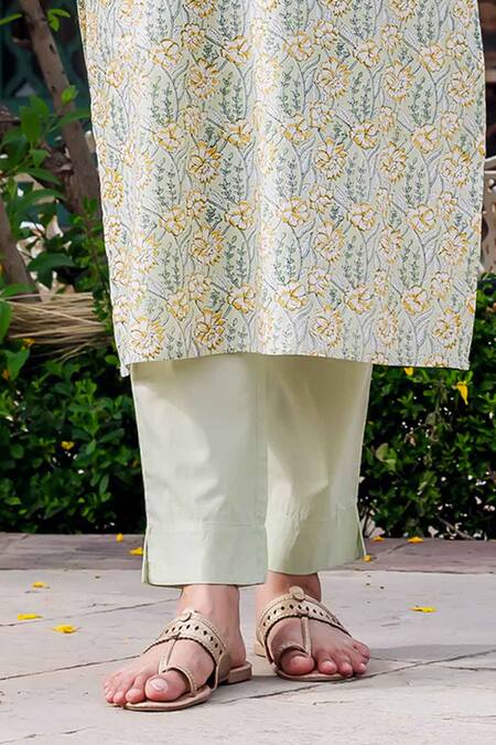 Missprint_Mint Cotton Embroidery V-neck Zoya Kurta Set _Online_at_Aza_Fashions