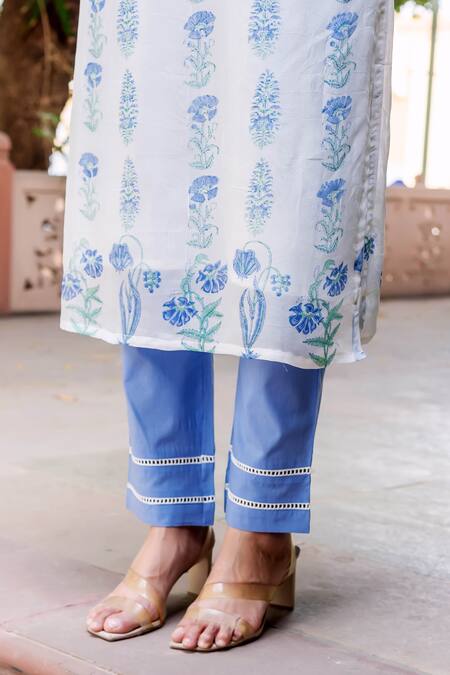 Missprint_Blue Organza, Cotton Round Neck Nila Kurta Set _Online_at_Aza_Fashions