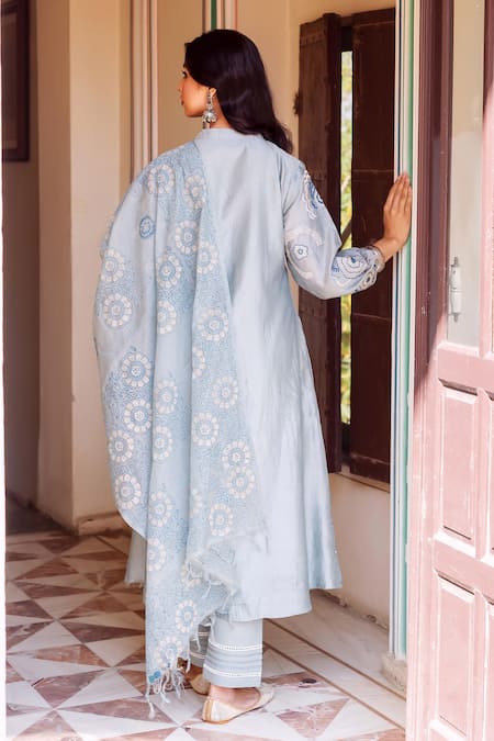 Missprint Slate Blue Chanderi Silk Kurta Set 