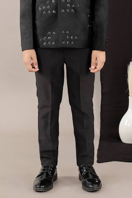 Buy_Little Brats_Black Viscose Stones Hand Embroidered Boys Prince Coat Set _Online_at_Aza_Fashions
