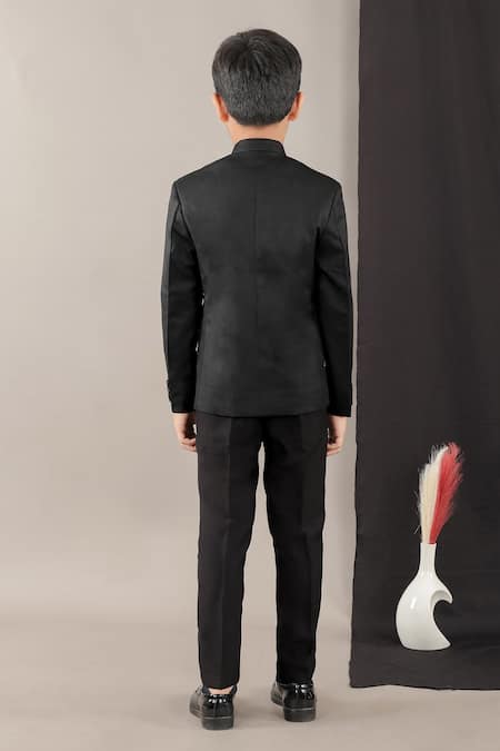 Little Brats Black Hand Embroidered Boys Prince Coat Set 