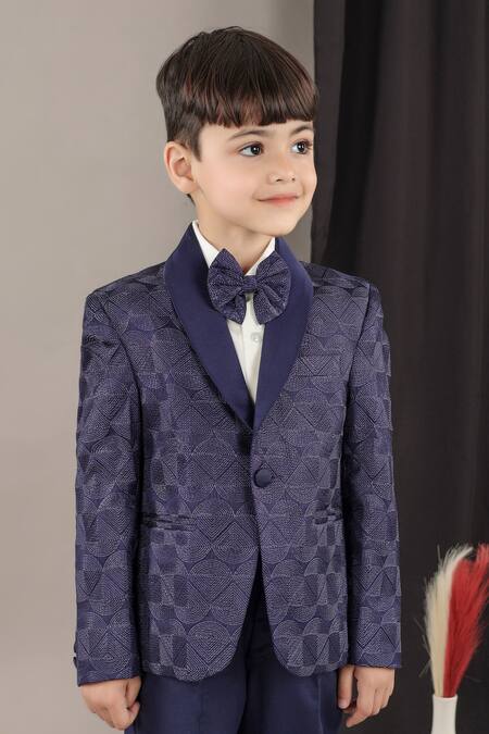 Buy_Little Brats_Blue Viscose Geometrical Pattern Kids Tuxedo Set _Online_at_Aza_Fashions