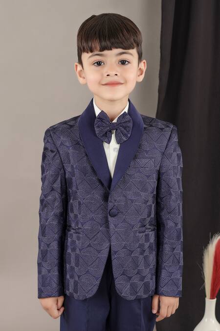 Shop_Little Brats_Blue Viscose Geometrical Pattern Kids Tuxedo Set _Online_at_Aza_Fashions