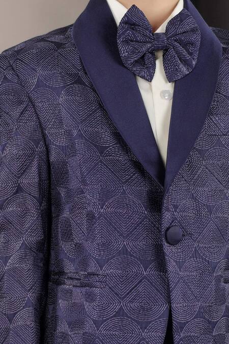 Little Brats_Blue Viscose Geometrical Pattern Kids Tuxedo Set _at_Aza_Fashions