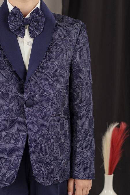 Buy_Little Brats_Blue Viscose Geometrical Pattern Kids Tuxedo Set 