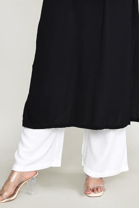 Shop Abbaran Black Rayon Embroidery Keyhole Neck Kurta And Palazzo Set Online at Aza Fashions Shop_Abbaran_Black Rayon Embroidery Keyhole Neck Kurta And Palazzo Set _Online_at_Aza_Fashions