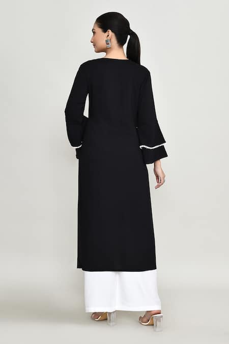 Abbaran_Black Rayon Embroidery Round Neck Kurta Set With Palazzo _Online_at_Aza_Fashions