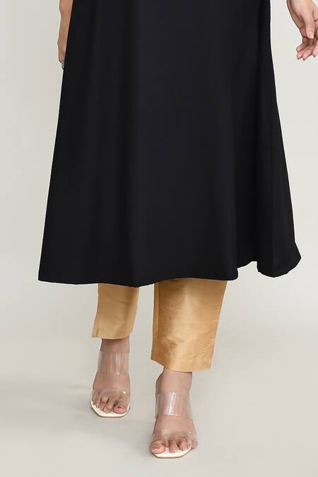 Buy_Abbaran_Black Rayon, Silk Embroidery Round Neck Kurta Pant Set _Online_at_Aza_Fashions