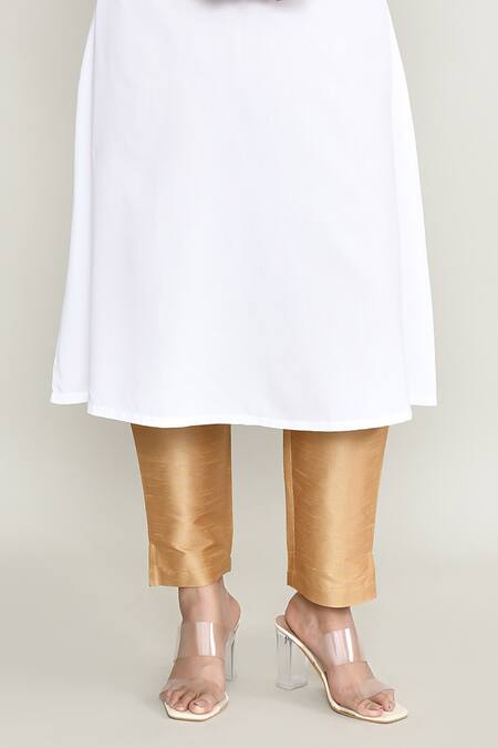 Shop Abbaran White Rayon, Silk Embroidery Round Neck Kurta Pant Set Online at Aza Fashions Shop_Abbaran_White Rayon, Silk Embroidery Round Neck Kurta Pant Set _Online_at_Aza_Fashions