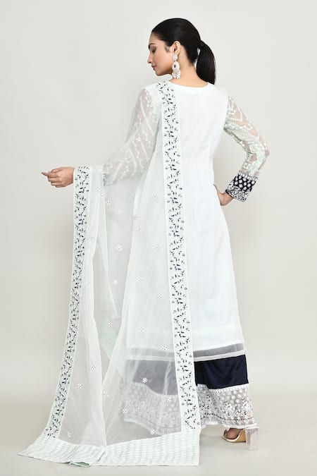 Abbaran Light Blue Embroidered Kurta Palazzo Set 