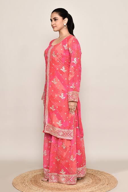 Buy_Abbaran_Pink Chinon Embroidery, Sequins Round Neck Silk Kurta Set_Online_at_Aza_Fashions