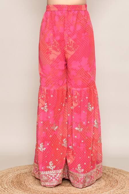 Shop_Abbaran_Pink Chinon Embroidery, Sequins Round Neck Silk Kurta Set_Online_at_Aza_Fashions