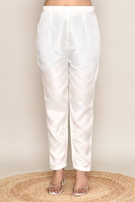 Abbaran_Off White Silk, Organza Embroidery, Sequins Round Neck, Kurta Palazzo Set _at_Aza_Fashions