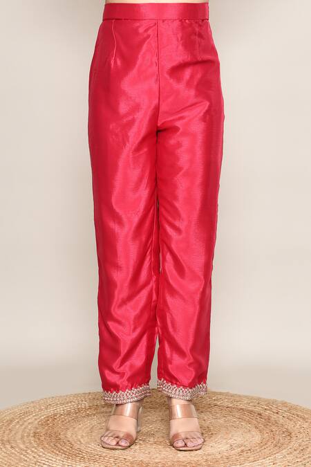 Buy_Abbaran_Pink Chinon, Organza Sequins, Embroidery V-neck Kurta Palazzo Set 