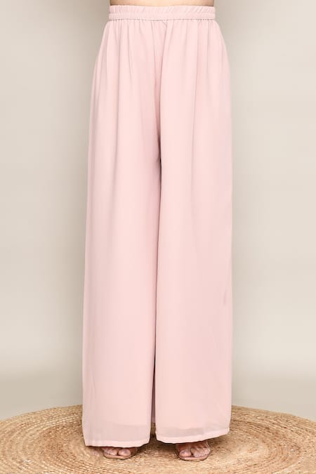 Shop_Abbaran_Pink Georgette Embroidery, Sequins Round Neck Anarkali Palazzo Set _Online_at_Aza_Fashions