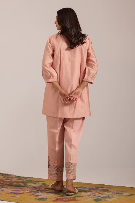 OMI Pink Mul Chanderi Pant Set 