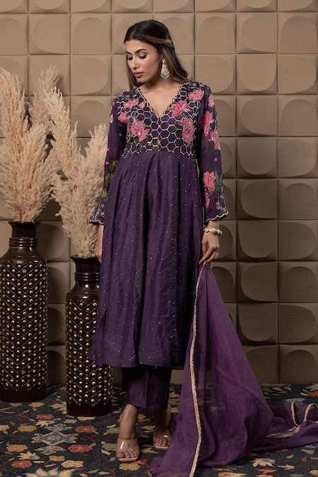 Label Flamingo By Vrinda Zig-Zag Embroidered Anarkali Set 