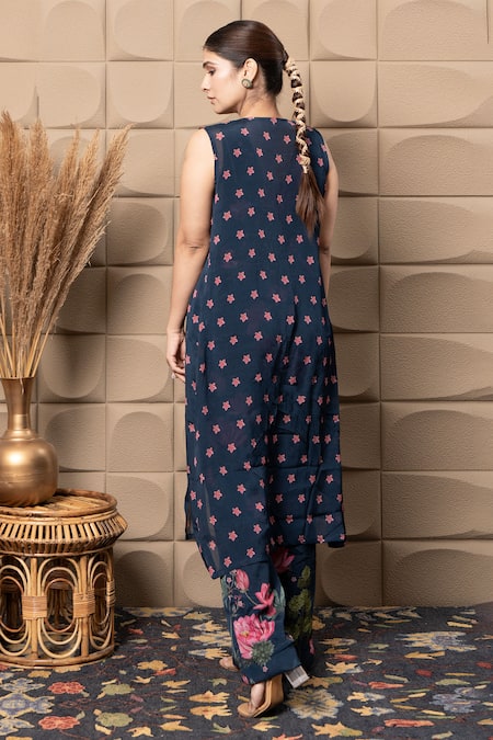 Label Flamingo By Vrinda Navy Blue Embroidered Cape Set 