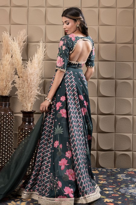 Label Flamingo By Vrinda Floral Cutdana Embroidered Lehenga Set 