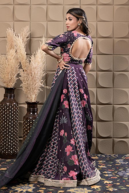 Label Flamingo By Vrinda Floral Embroidered Kali Lehenga Set 