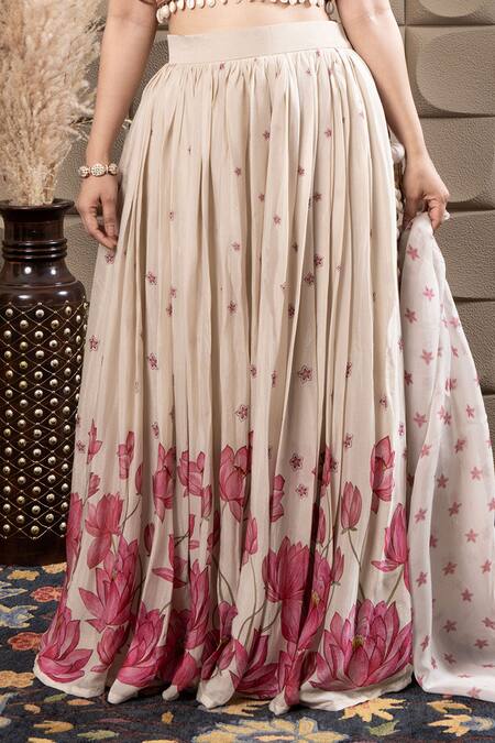 Buy_Label Flamingo By Vrinda_Ivory Organza Cut Work, Sequins, Pearls Gather Lehenga Set _Online_at_Aza_Fashions