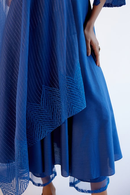 Shop_Devnaagri_Blue Cotton, Silk Organza Lace, Embroidery Scoop Anarkali Kurta Set With Dupatta _Online_at_Aza_Fashions