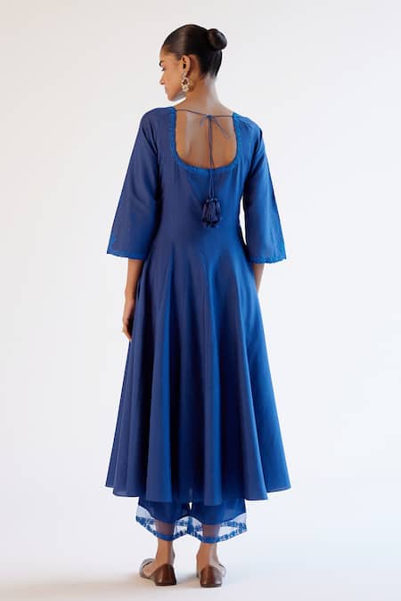 Shop_Devnaagri_Blue Cotton, Silk Organza Lace, Embroidery Scoop Anarkali Kurta Set With Dupatta _at_Aza_Fashions