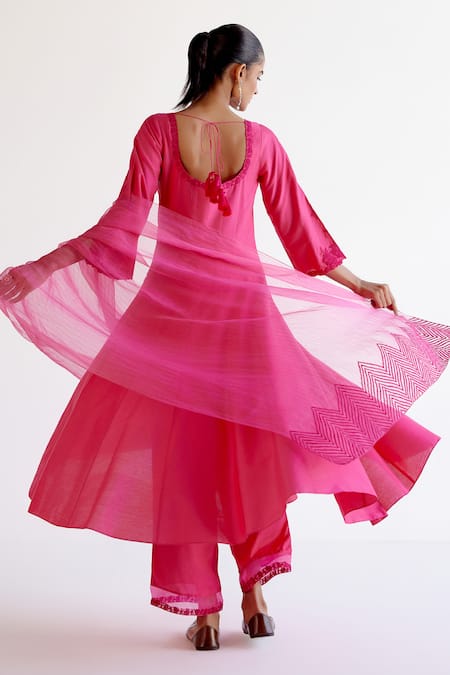 Devnaagri Fuchsia Pink Anarkali Set With Dupatta 