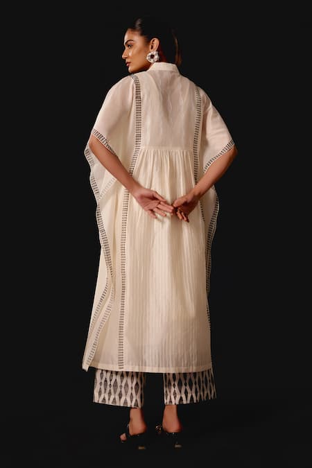 Devnaagri Ivory Silk Chanderi Kaftan Set 
