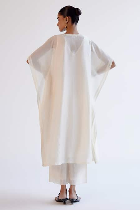 Devnaagri Ivory Silk Chanderi Kaftan Set 