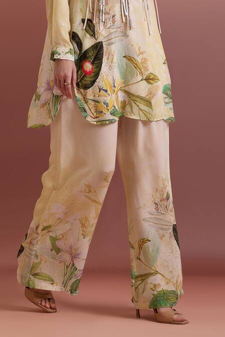 Pankaj & Nidhi Multi Color Silk, Crepe Embroidery Collared, High Embellished Tunic And Pants Set Online at Aza Fashions Pankaj & Nidhi_Multi Color Silk, Crepe Embroidery Collared, High Embellished Tunic And Pants Set _Online_at_Aza_Fashions