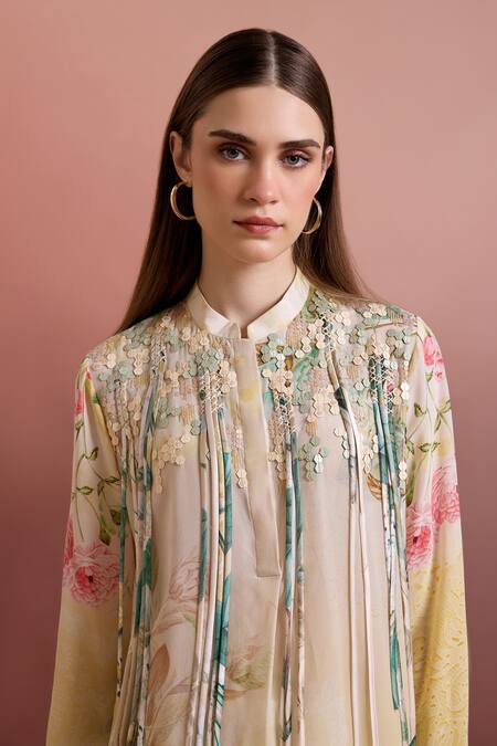 Buy Pankaj & Nidhi Multi Color Silk, Crepe Embroidery Collared, High Embellished Tunic And Pants Set Online at Aza Fashions Buy_Pankaj & Nidhi_Multi Color Silk, Crepe Embroidery Collared, High Embellished Tunic And Pants Set _Online_at_Aza_Fashions