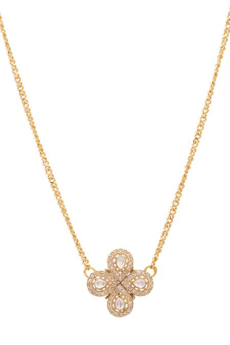 Buy_Ruby Raang_Gold Plated Polki Kundan Pendant Necklace _Online_at_Aza_Fashions